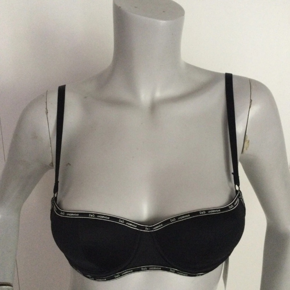 Dolce & Gabbana White Logo Black Bra Size 32B